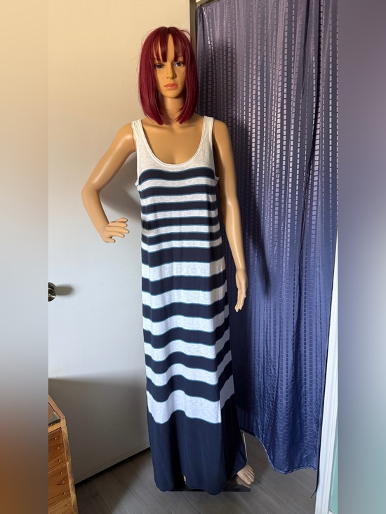 Vince Dresses & Skirts - Vince 100% Linen Maxi Dress L Blue White Striped Sleeveless Long 60”